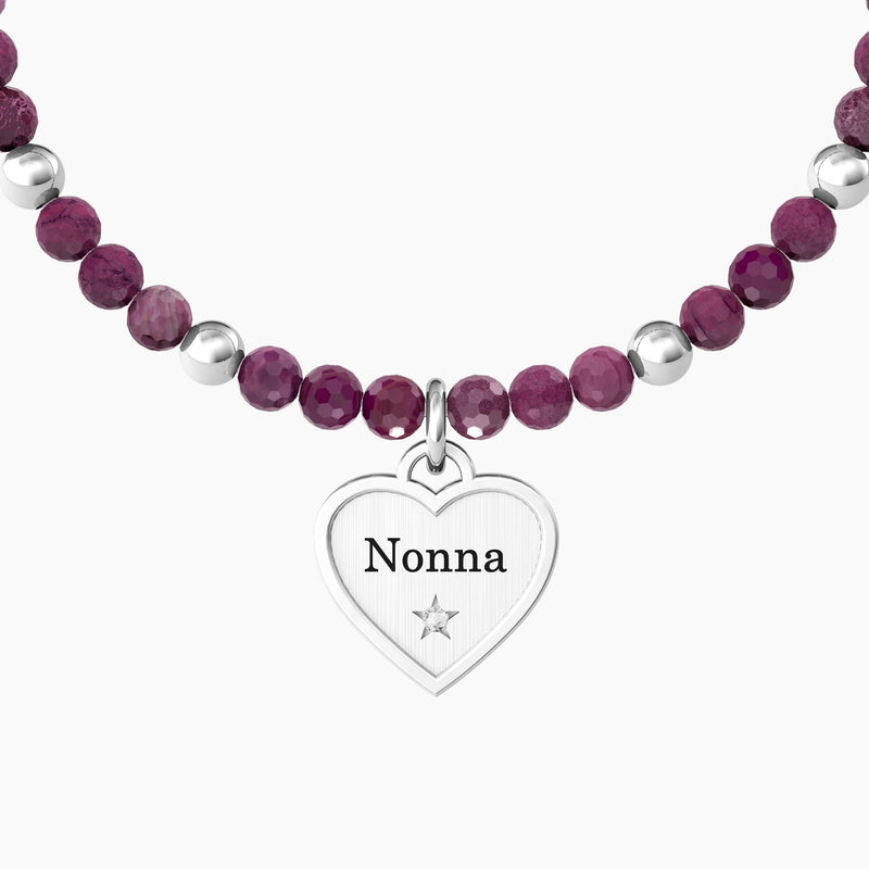 Bracciale nonna con agata fucsia e ciondolo cuore "Cuore | Nonna ti voglio Bene" - Gioielleria Fondente