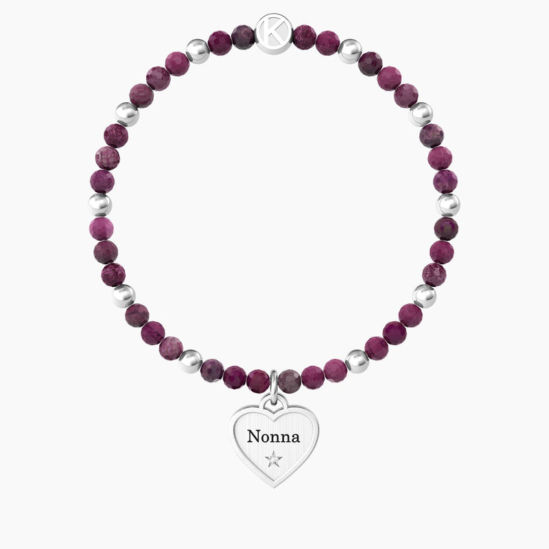 Bracciale nonna con agata fucsia e ciondolo cuore "Cuore | Nonna ti voglio Bene" - Gioielleria Fondente