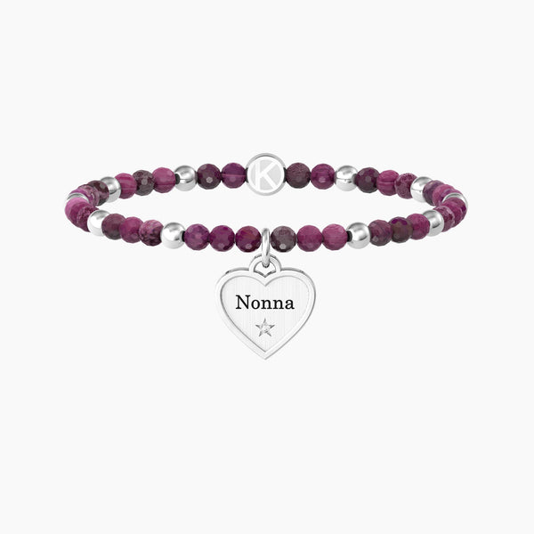 Bracciale nonna con agata fucsia e ciondolo cuore "Cuore | Nonna ti voglio Bene" - Gioielleria Fondente