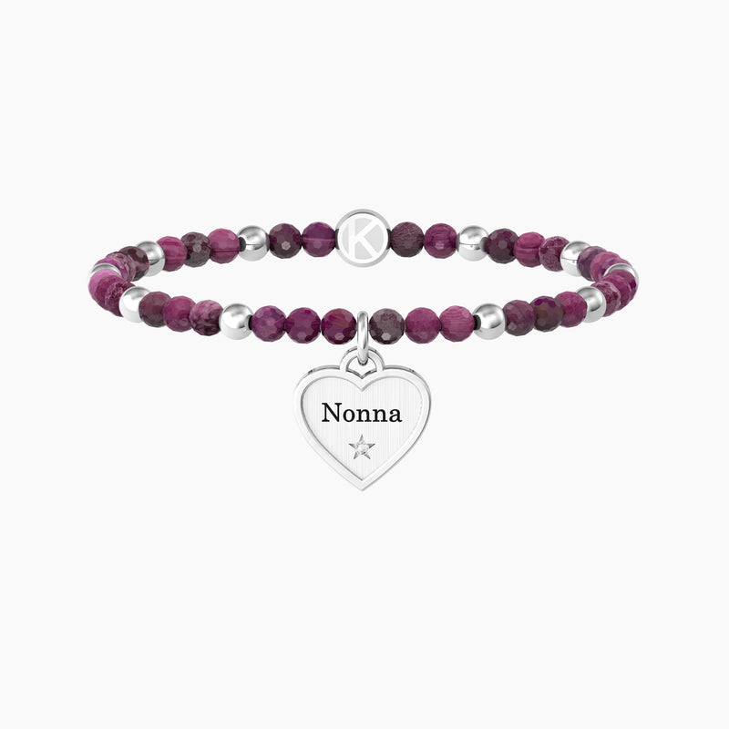 Bracciale nonna con agata fucsia e ciondolo cuore "Cuore | Nonna ti voglio Bene" - Gioielleria Fondente