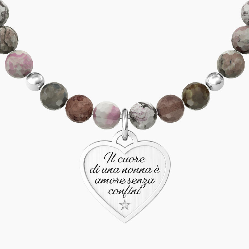 Bracciale nonna con agata multicolor e ciondolo cuore CUORE | NONNA - Gioielleria Fondente