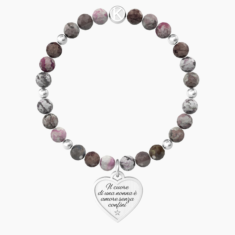 Bracciale nonna con agata multicolor e ciondolo cuore CUORE | NONNA - Gioielleria Fondente