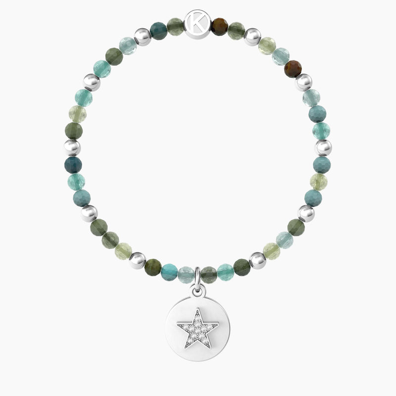 Bracciale amica con agata multicolor e ciondolo "Stella | Grazie amica" - Gioielleria Fondente