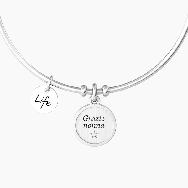 Bracciale rigido nonna con ciondolo e frase GRAZIE NONNA - Gioielleria Fondente