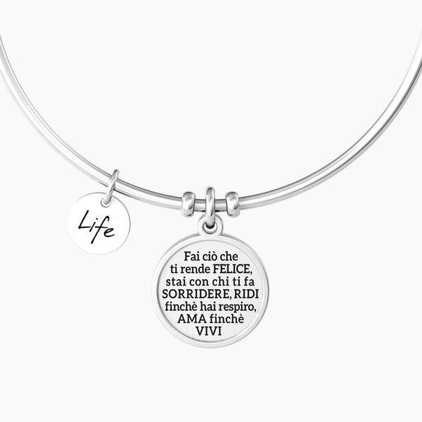 Bracciale rigido figlia con ciondolo e frase FIGLIA | FELICITÀ - Gioielleria Fondente