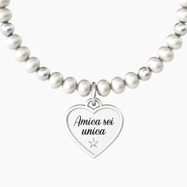 Bracciale amica con perle e ciondolo cuore CUORE | AMICA SEI UNICA - Gioielleria Fondente