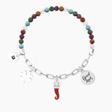 Bracciale con catena, pietre multicolor e ciondoli CORNETTO | PROTEZIONE - Gioielleria Fondente