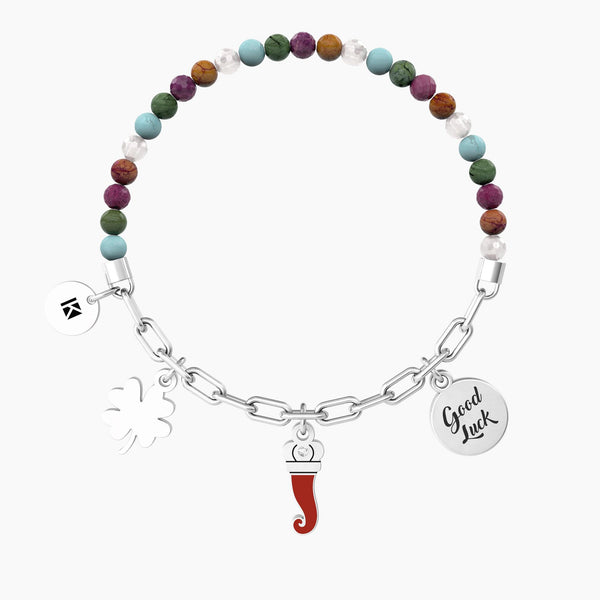 Bracciale con catena, pietre multicolor e ciondoli CORNETTO | PROTEZIONE - Gioielleria Fondente