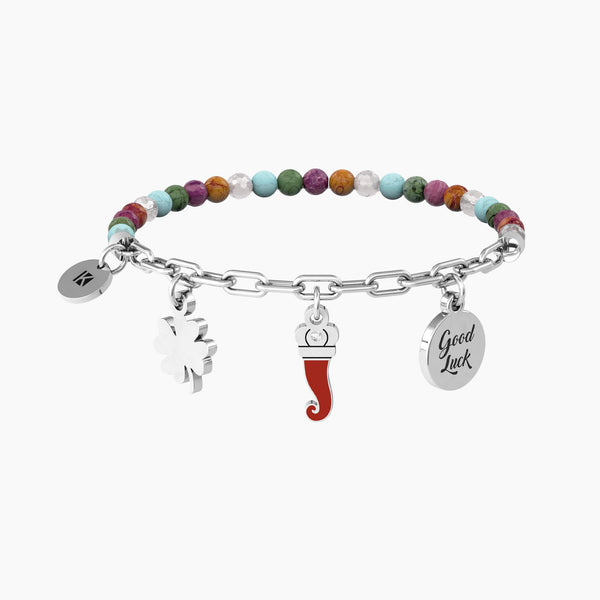 Bracciale con catena, pietre multicolor e ciondoli CORNETTO | PROTEZIONE - Gioielleria Fondente