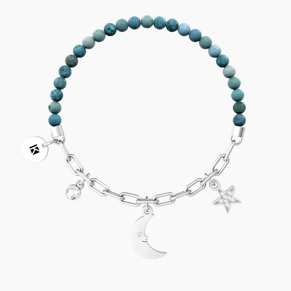 Bracciale con catena, agata azzurra e ciondoli LUNA | SOGNI - Gioielleria Fondente