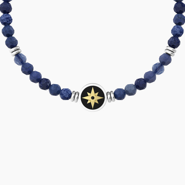 Bracciale elastico uomo con agata blu e rosa dei venti ROSA DEI VENTI | LIBERO ED INTREPIDO - Gioielleria Fondente