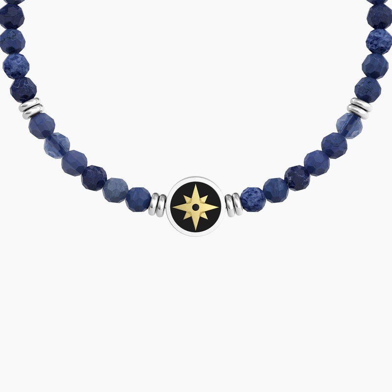 Bracciale elastico uomo con agata blu e rosa dei venti ROSA DEI VENTI | LIBERO ED INTREPIDO - Gioielleria Fondente