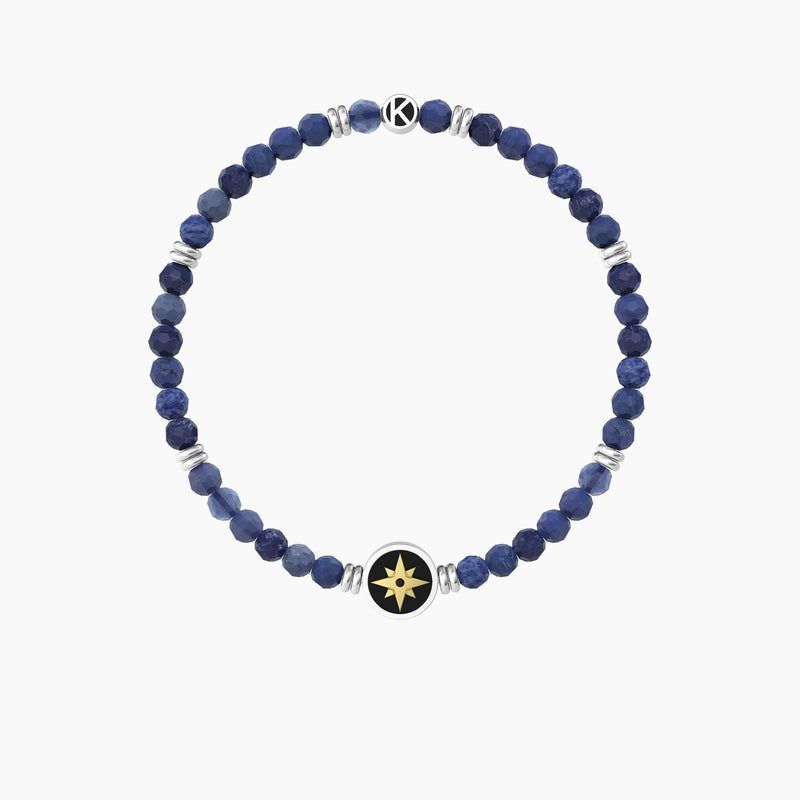 Bracciale elastico uomo con agata blu e rosa dei venti ROSA DEI VENTI | LIBERO ED INTREPIDO - Gioielleria Fondente