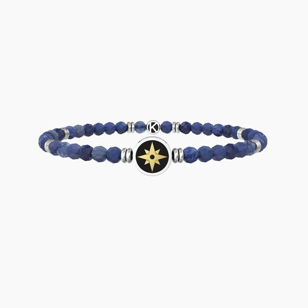 Bracciale elastico uomo con agata blu e rosa dei venti ROSA DEI VENTI | LIBERO ED INTREPIDO - Gioielleria Fondente