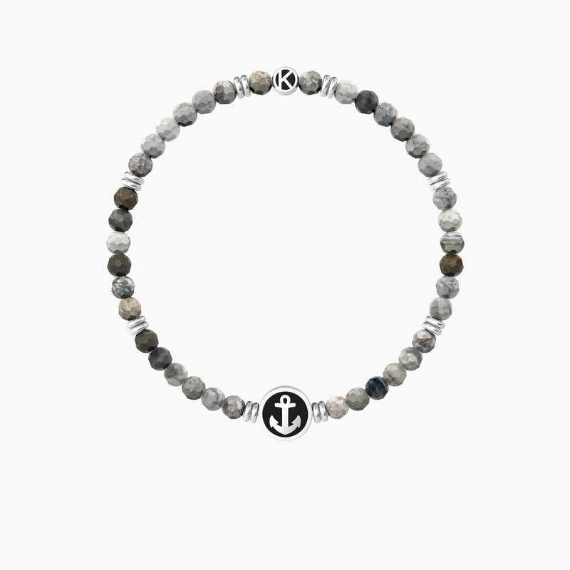 Bracciale elastico uomo con agata marrone e ancora "Ancora | Stabilità" - Gioielleria Fondente