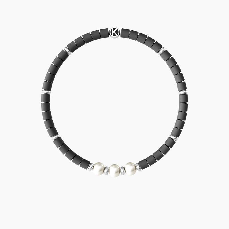Bracciale elastico uomo con ematite grigia e perle "Tre Desideri" - Gioielleria Fondente