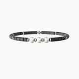 Bracciale elastico uomo con ematite grigia e perle "Tre Desideri" - Gioielleria Fondente