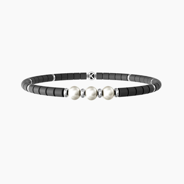 Bracciale elastico uomo con ematite grigia e perle "Tre Desideri" - Gioielleria Fondente