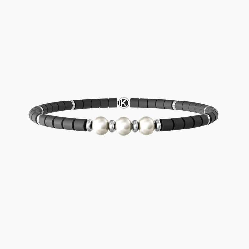 Bracciale elastico uomo con ematite grigia e perle "Tre Desideri" - Gioielleria Fondente