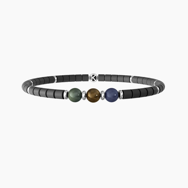 Bracciale elastico uomo con ematite grigia e pietre naturali "Tre Desideri" - Gioielleria Fondente