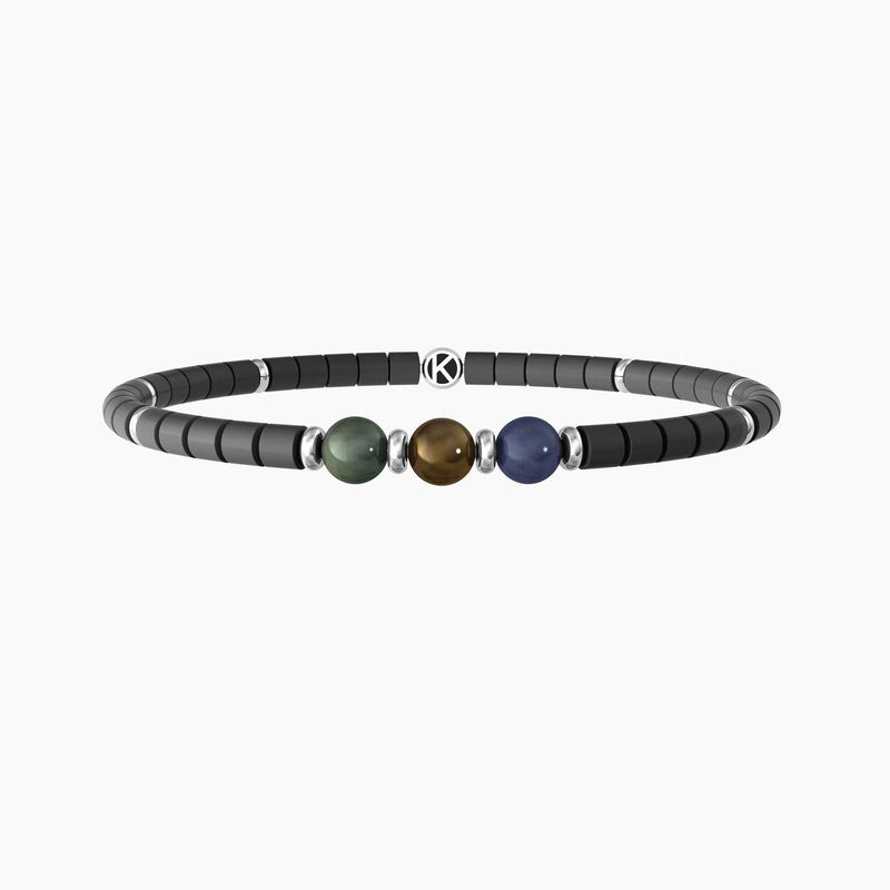 Bracciale elastico uomo con ematite grigia e pietre naturali "Tre Desideri" - Gioielleria Fondente