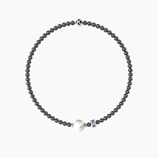 Bracciale elastico uomo con sfere in gunmetal e perla "One in a million" - Gioielleria Fondente