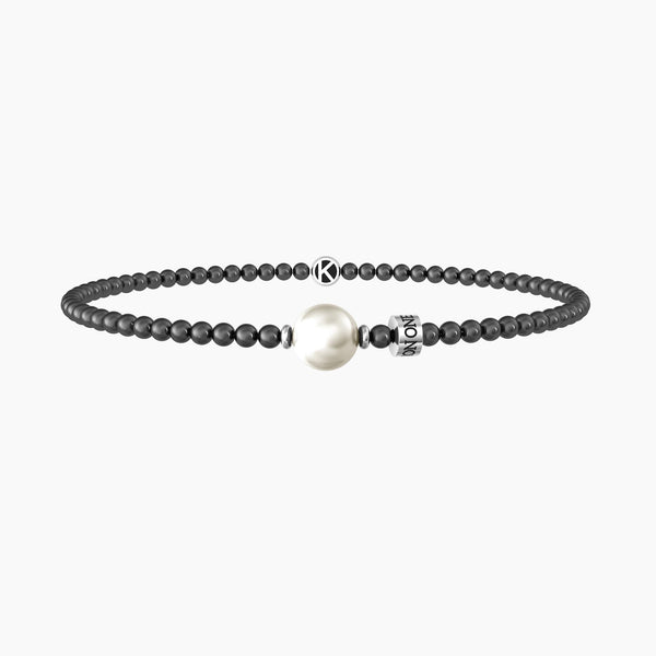Bracciale elastico uomo con sfere in gunmetal e perla "One in a million" - Gioielleria Fondente
