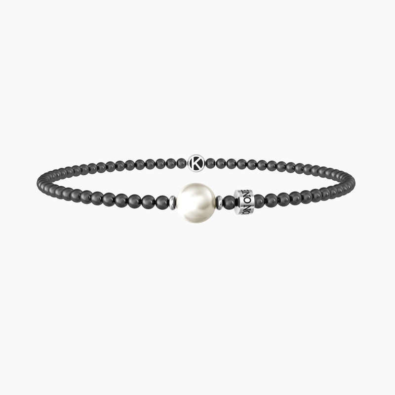 Bracciale elastico uomo con sfere in gunmetal e perla "One in a million" - Gioielleria Fondente