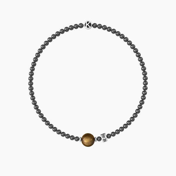 Bracciale elastico uomo con sfere in pvd gunmetal e occhio di tigre "One in a million" - Gioielleria Fondente
