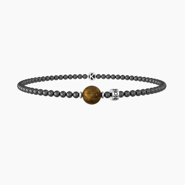 Bracciale elastico uomo con sfere in pvd gunmetal e occhio di tigre "One in a million" - Gioielleria Fondente