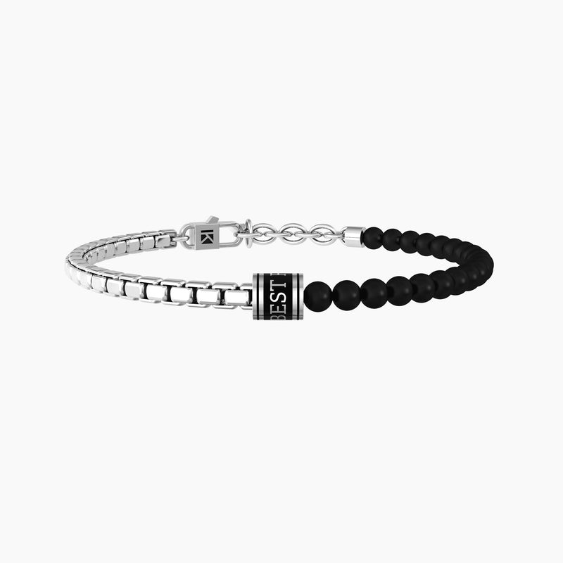 Bracciale amicizia uomo con catena e agata nera "Best Friends" - Gioielleria Fondente