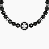 Bracciale elastico uomo con agata nera e quadrifoglio "Quadrifoglio | good luck" - Gioielleria Fondente