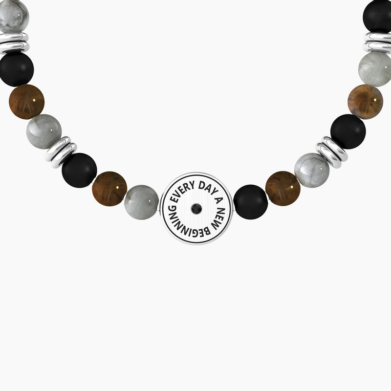 Bracciale uomo con pietre naturali multicolor, cristalli e sole "Sole | New beginning" - Gioielleria Fondente