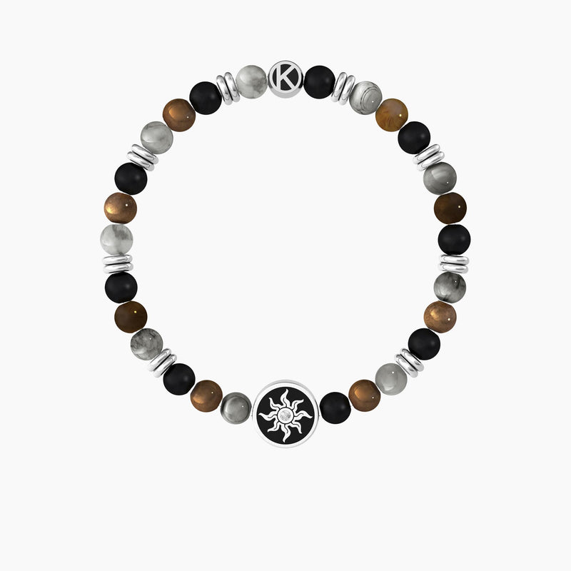 Bracciale uomo con pietre naturali multicolor, cristalli e sole "Sole | New beginning" - Gioielleria Fondente