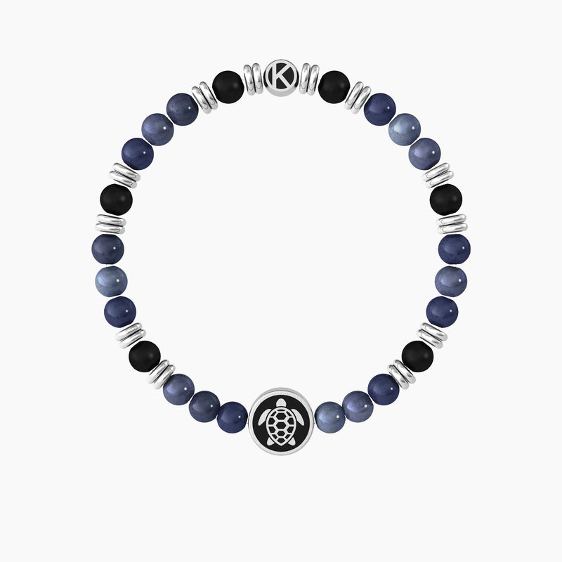 Bracciale uomo con dumortierite blu, agata nera e tartaruga "Tartaruga | Resilienza" - Gioielleria Fondente