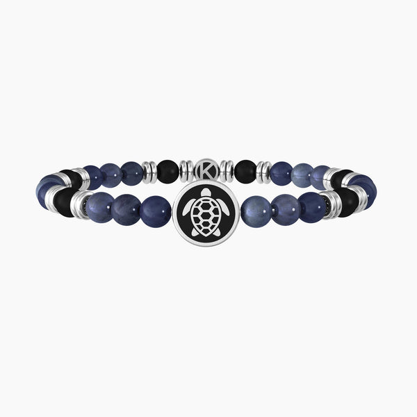 Bracciale uomo con dumortierite blu, agata nera e tartaruga "Tartaruga | Resilienza" - Gioielleria Fondente