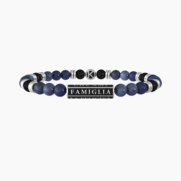 Bracciale famiglia uomo con agata nera e dumortierite blu "Famiglia" - Gioielleria Fondente
