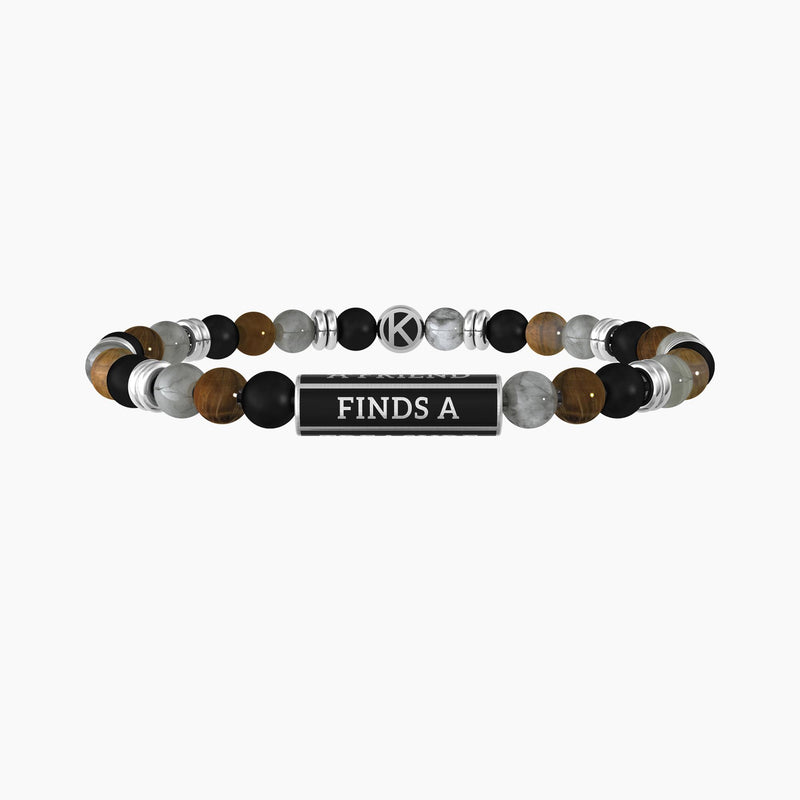 Bracciale amicizia uomo con pietre naturali "Who finds a friend finds a treasure" - Gioielleria Fondente