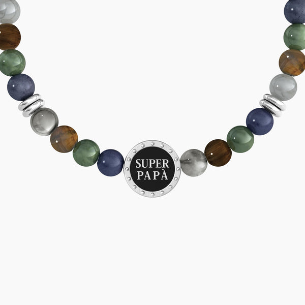 Bracciale elastico per il papà con pietre naturali e cristalli "Super Papà" - Gioielleria Fondente