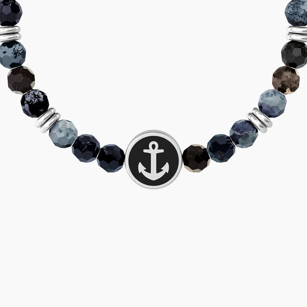 Bracciale elastico per il papà con agata blu e ancora ANCORA | PAPÀ SEI LA MIA FORZA - Gioielleria Fondente