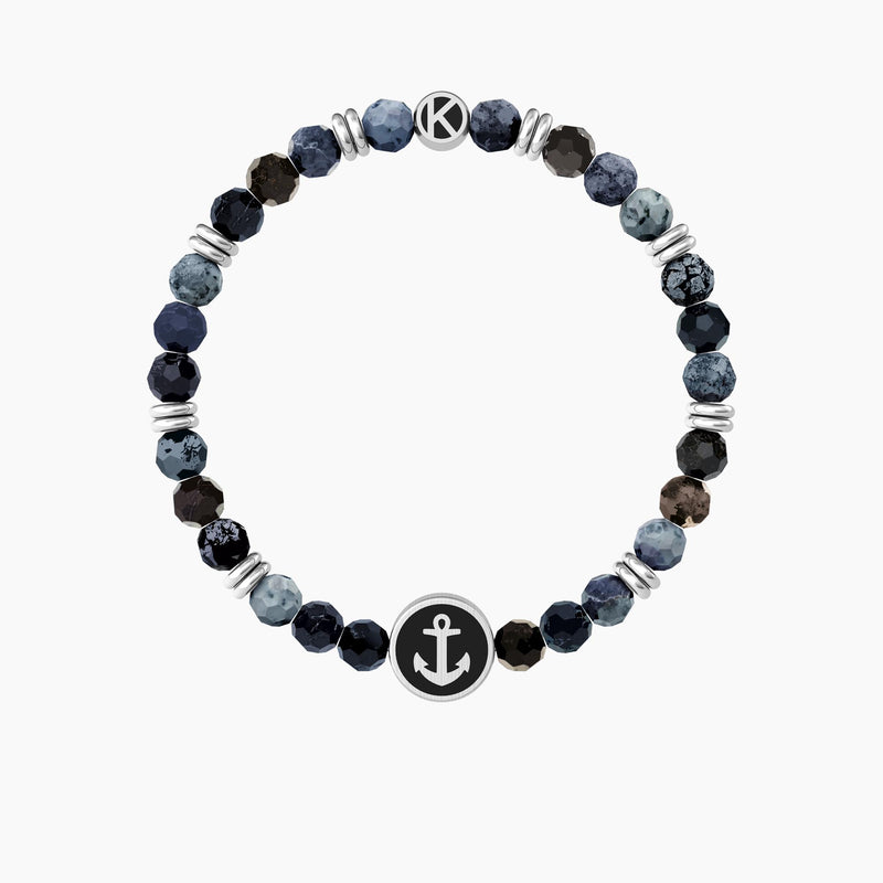 Bracciale elastico per il papà con agata blu e ancora ANCORA | PAPÀ SEI LA MIA FORZA - Gioielleria Fondente