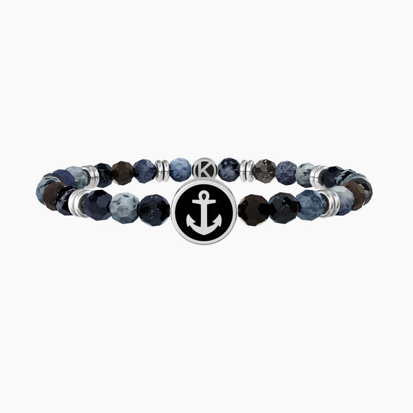 Bracciale elastico per il papà con agata blu e ancora ANCORA | PAPÀ SEI LA MIA FORZA - Gioielleria Fondente