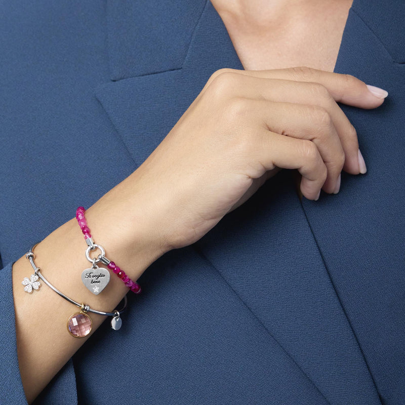 Bracciale in acciaio con agata fucsia striata MAMANONMAMA - Gioielleria Fondente