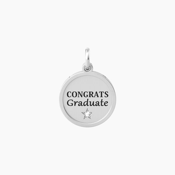 Ciondolo tondo con frase laurea e cristallo GRADUATE - Gioielleria Fondente