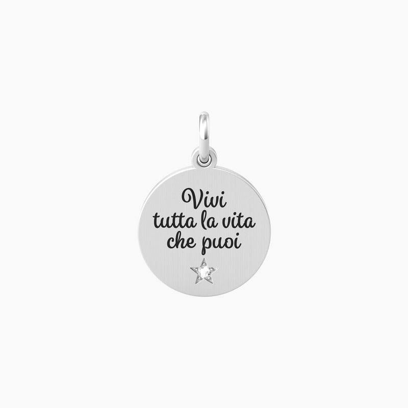 Ciondolo con frase vivi la vita e cristallo VIVI LA VITA - Gioielleria Fondente