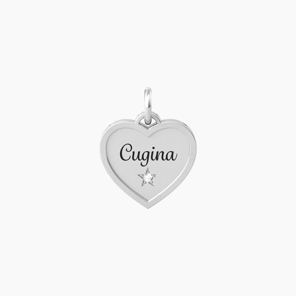 Ciondolo cuore con scritta cugina e cristallo CUGINA | TI VOGLIO BENE - Gioielleria Fondente