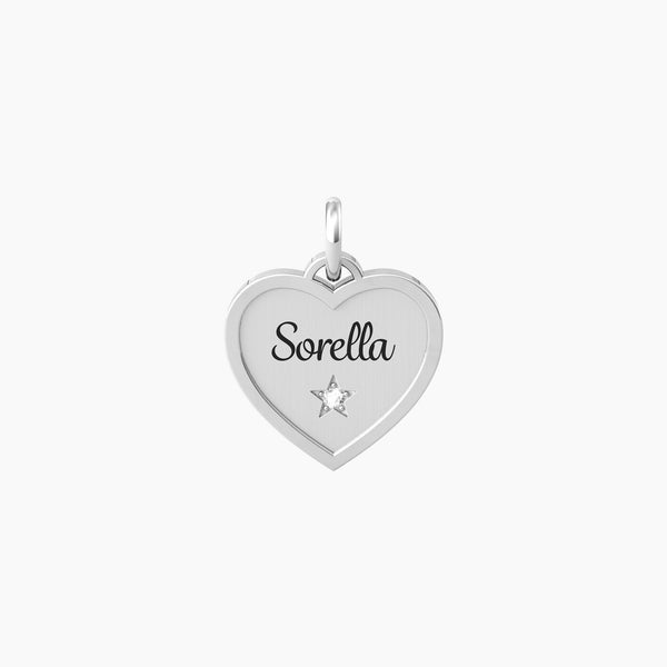 Ciondolo cuore con scritta sorella e cristallo SORELLA | SEI PARTE DI ME - Gioielleria Fondente