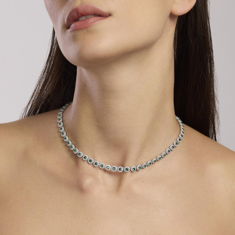Girocollo tennis in argento con smeraldi e zirconi MILANESIENNE - Gioielleria Fondente