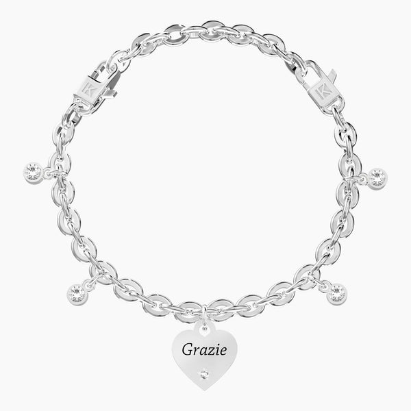 Bracciale regolabile con cuore e cristalli CUORE | GRAZIE