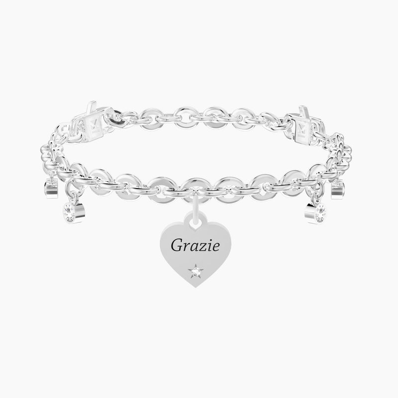 Bracciale regolabile con cuore e cristalli CUORE | GRAZIE